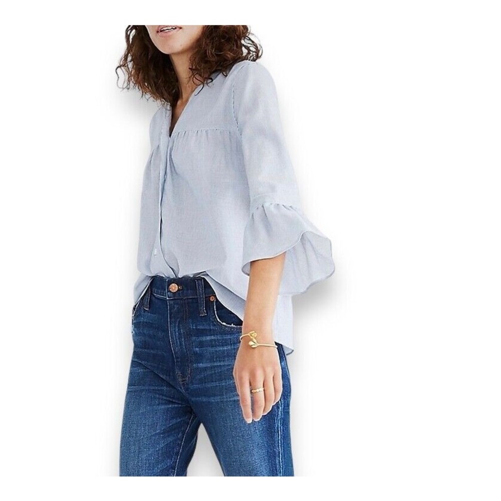Madewell Veranda Bell-Sleeve Shirt in Stripe Size Small
